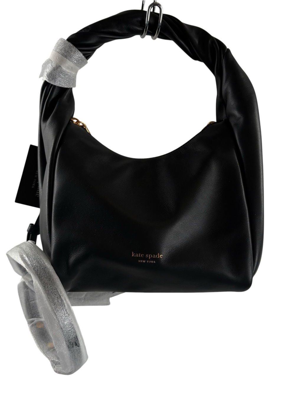 KATE SPADE Black Twist Smooth  Leather Double Handle Purse Bag NWT $328